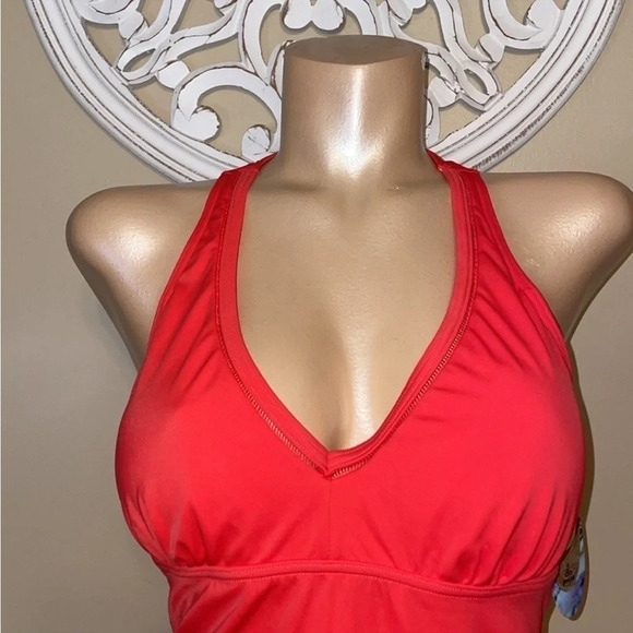 PRana women’s bathing suit xl 16 swim one piece pink orange halter cutout tassel - Picture 2 of 11